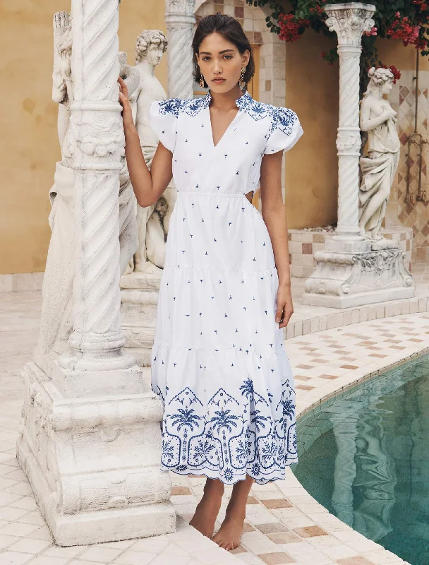 Comfortable Everyday Look Simple Comfort Look Lilo Embroidered Cotton Midi Dress