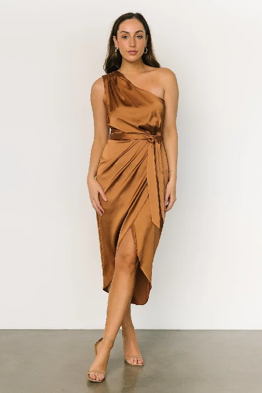 Celia One Shoulder Midi Dress | Bronze