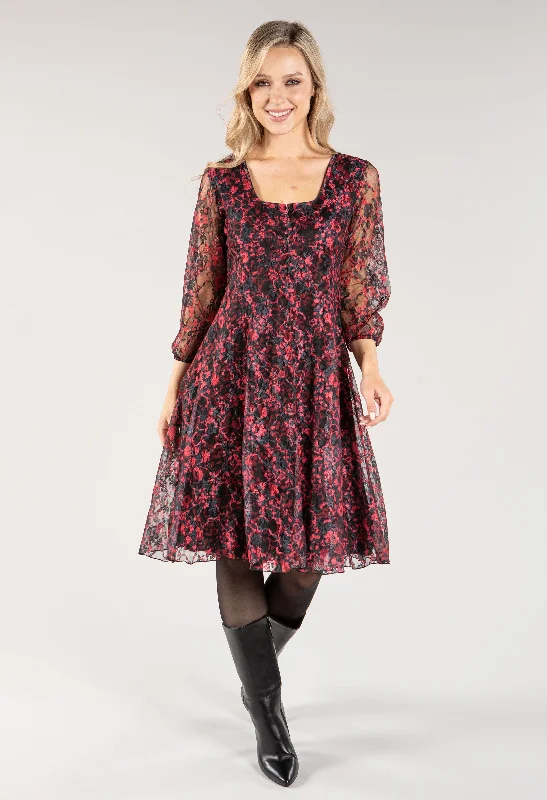 Versatile Comfort Pieces Relaxed Dressing Printed Lace Square Neck Dress
