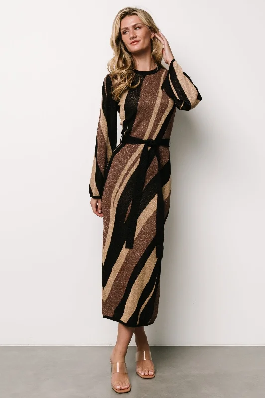 Soft-Fit Wear Relaxed Fashion Leigh Sweater Dress | Brown Multi Print