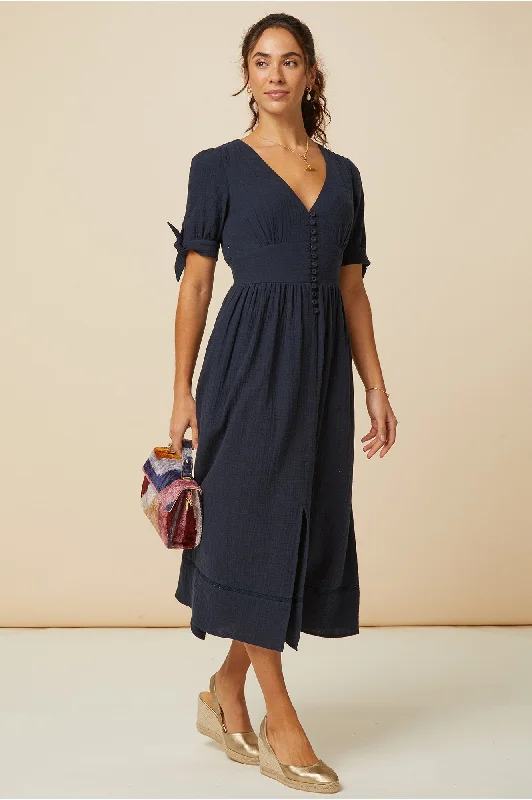 Olga Cheesecloth Dress | Navy