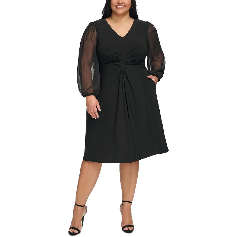 Everyday Comfort Wear Chic Essentials Jessica Howard Womens Plus Gathered Sheer Midi Dress Everyday Comfort Wear Chic Essentials Jessica Howard Womens Plus Gathered Sheer Midi Dress