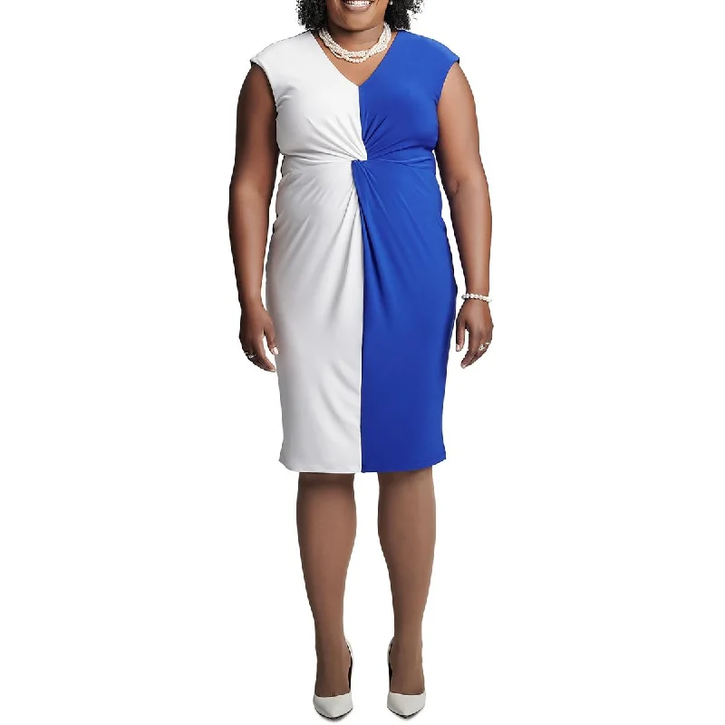 Soft Comfort Fits Chic Fit Kasper Womens Plus Colorblock Work Wear Midi Dress