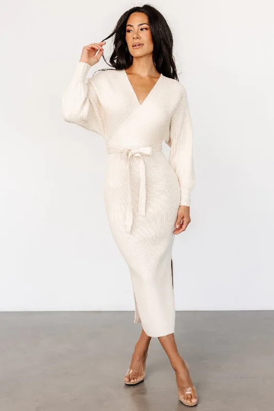 Comfortable Everyday Look Fashionable Comfortwear Sammi Faux Wrap Dress | Cream