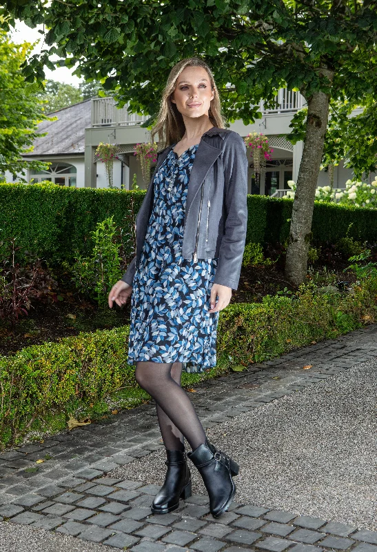 Practical Cozy Looks Trendy Layers Leaf Print Plisse Pleated Dress