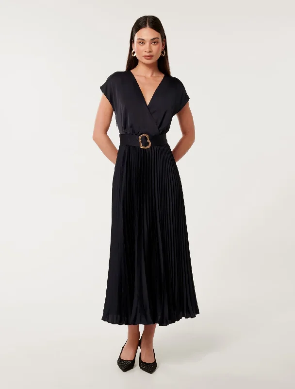 Simple Wear Fits Street Comfortwear Cordelia Satin Wrap Midi Dress