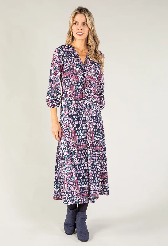 Practical Cozy Looks Soft Look Abstract Print Knot Front Detail Dress