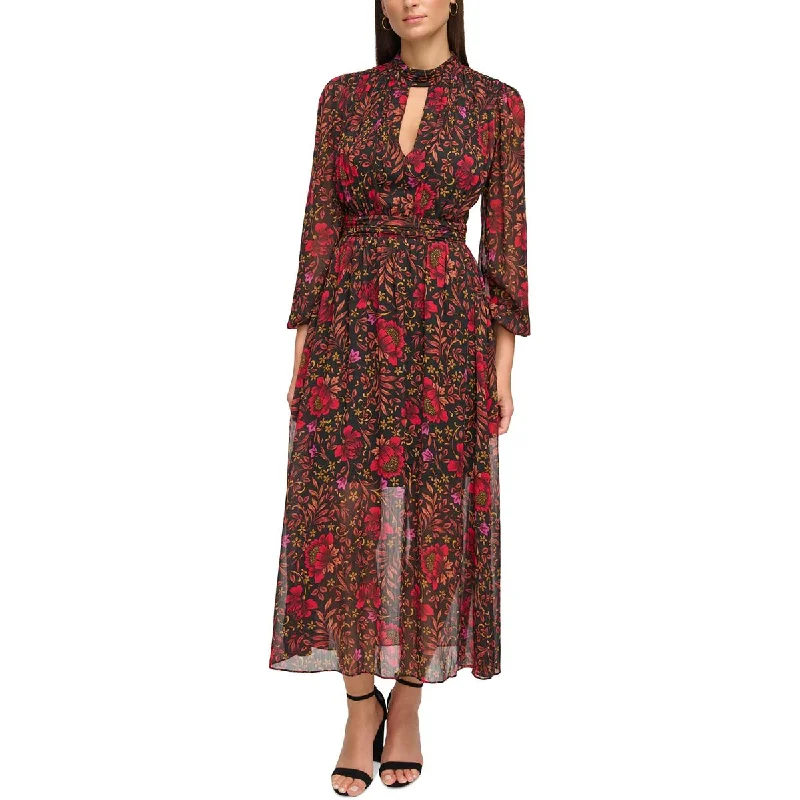 Guess Womens Floral Print Midi Dress