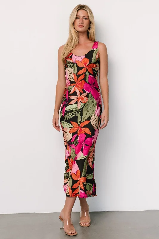 Comfort Wear Styles Soft Fashion Positano Tank Midi Dress | Black Multi
