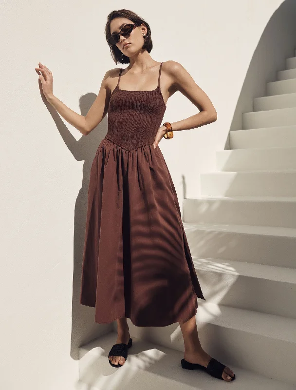 Trendy Cozy Apparel Comfort-driven Style Dylan Shirred Cotton Midi Dress