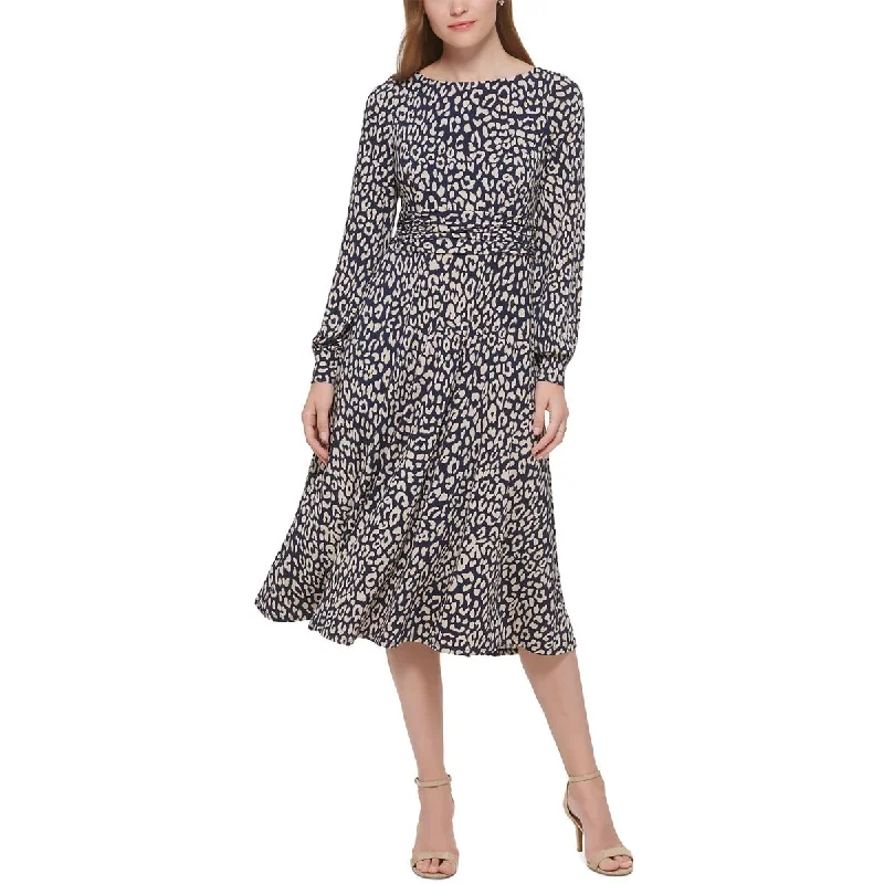 Warm Textures Affordable Layers Jessica Howard Womens Leopard Print Ruched Midi Dress