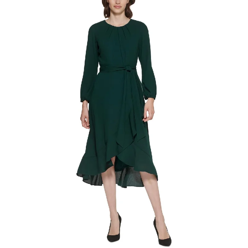 Modern Cozy Looks Everyday Chic Jessica Howard Womens Petites Ruffled Hi-Low Midi Dress Modern Cozy Looks Everyday Chic Jessica Howard Womens Petites Ruffled Hi-Low Midi Dress