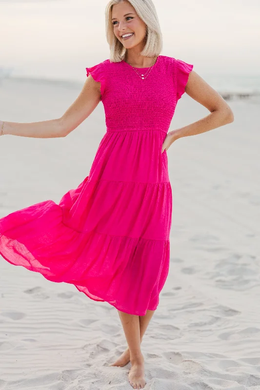 Casual Layers Cozy Textures Learn From The Best Fuchsia Pink Smocked Dress