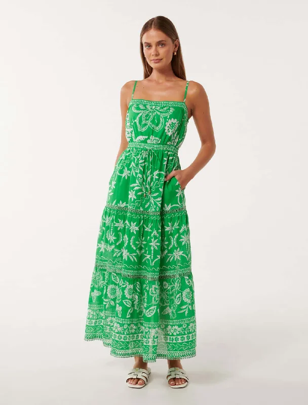 Relaxed and Fashionable Day-to-day Fashion Brittany Printed Cotton Midi Dress