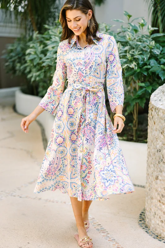 Relaxed Wardrobe Styles Warm Style Make Me Feel Joy Multi Color Paisley Midi Dress