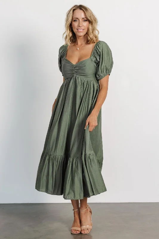 Trendy Warm Looks Budgeted Fashion Annalisa Midi Dress | Olive