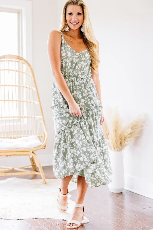 Comfy Daily Outfits Elegant Wear Listen To Your Heart Sage Green Ditsy Floral Midi Dress Comfy Daily Outfits Elegant Wear Listen To Your Heart Sage Green Ditsy Floral Midi Dress