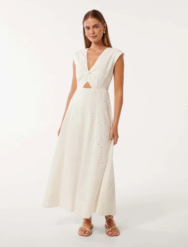 Warm Comfortable Pieces Trendy Casuals Levi Broderie Twist Front Midi Dress