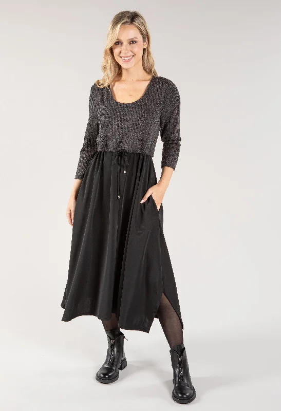 Trendy Comfortables Effortless Chic Style Knit Bodice Midi Dress