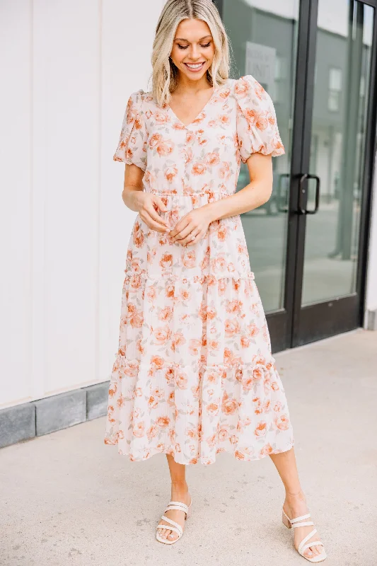 Feeling Present Dusty Orange Floral Midi Dress