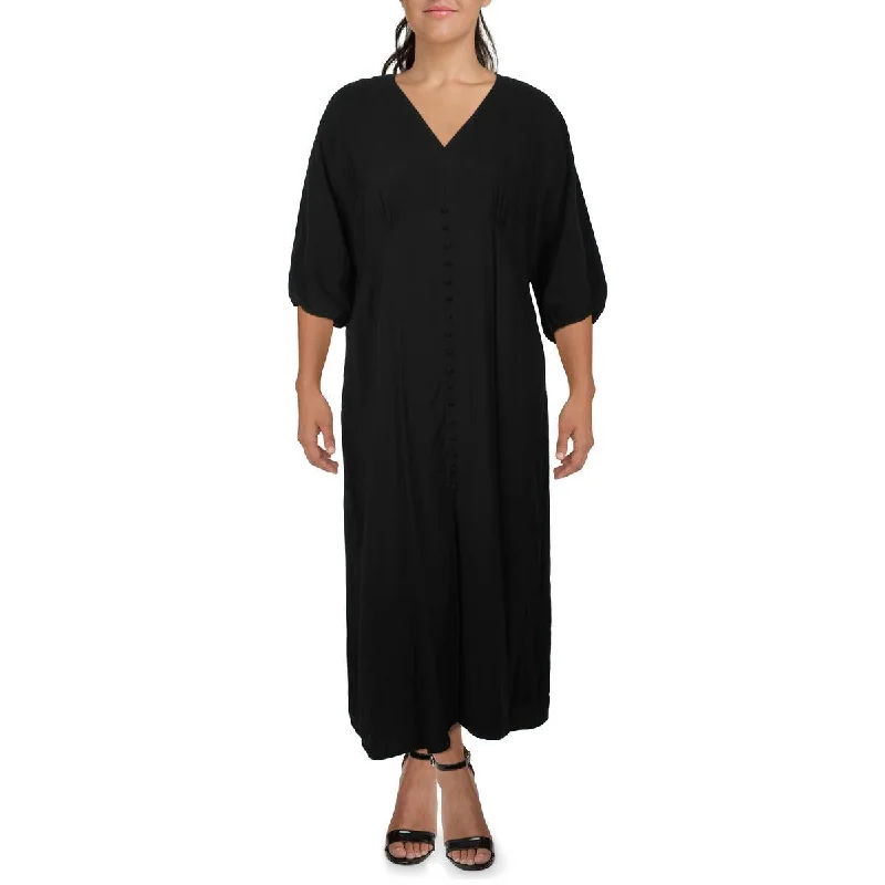 Trendy Easywear Cozy Casuals MNG Womens Plus V Neck Midi Midi Dress
