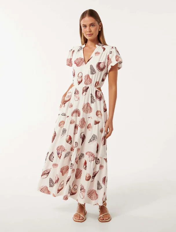 Street Style Comfort Casual Comfort Jacqueline Puff Sleeve Tiered Midi Dress