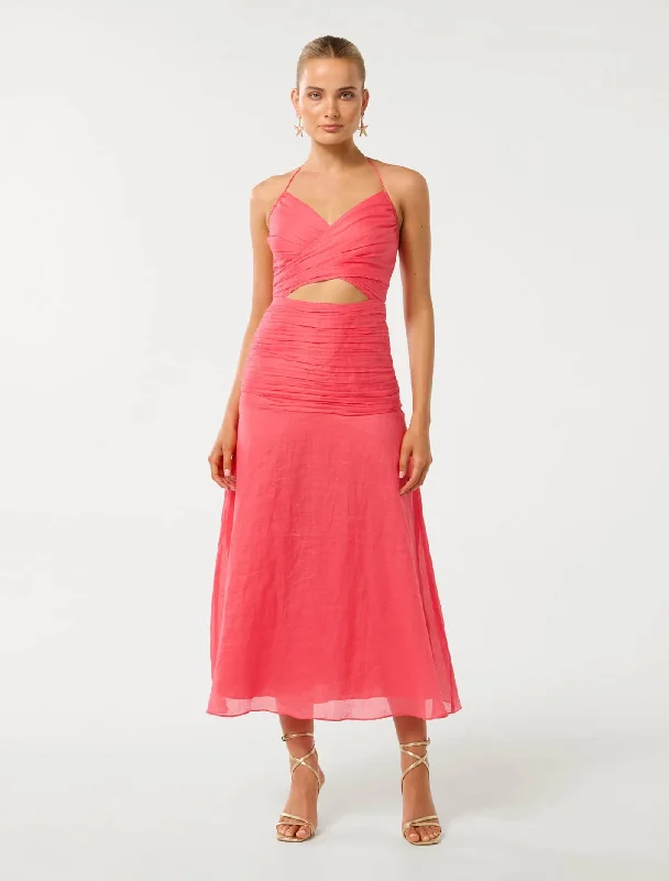 Warm Comfortable Pieces Stylish Outfits Clarissa Gathered Halter Midi Dress