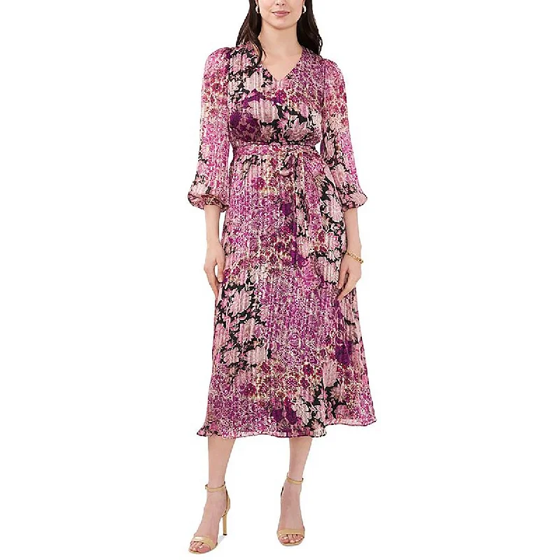 MSK Womens Petites Printed Midi Midi Dress