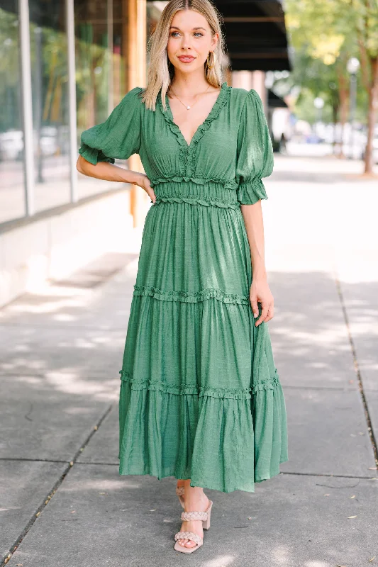 Modern Daywear Chic Comfort Living In A Dream Green Ruffled Midi Dress