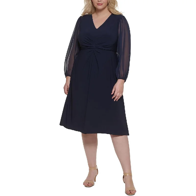 Practical Wear Pieces Cozy Essentials Jessica Howard Womens Plus V-Neck Puff Sleeves Midi Dress Practical Wear Pieces Cozy Essentials Jessica Howard Womens Plus V-Neck Puff Sleeves Midi Dress