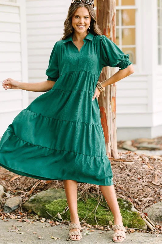 Soft Fabric Choices Fashionable Comforts Looking For You Forest Green Tiered Midi Dress Soft Fabric Choices Fashionable Comforts Looking For You Forest Green Tiered Midi Dress