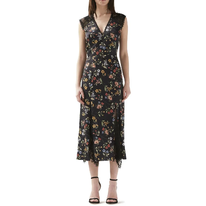 Soft Comfort Fits Comfort Trends ML Monique Lhuillier Womens Satin Floral Midi Dress Soft Comfort Fits Comfort Trends ML Monique Lhuillier Womens Satin Floral Midi Dress