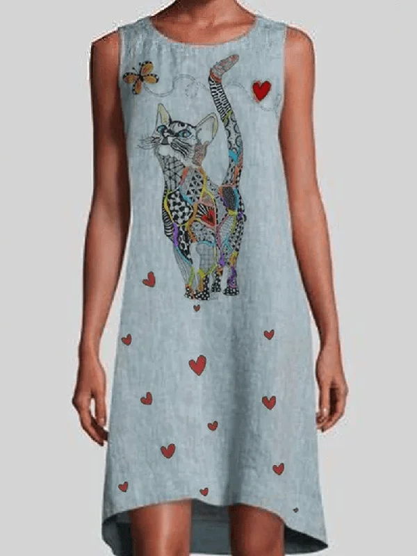 Stylish Comfort Look Affordable Layers Women Colorful Cat Print Sleeveless Vintage Dresses Stylish Comfort Look Affordable Layers Women Colorful Cat Print Sleeveless Vintage Dresses