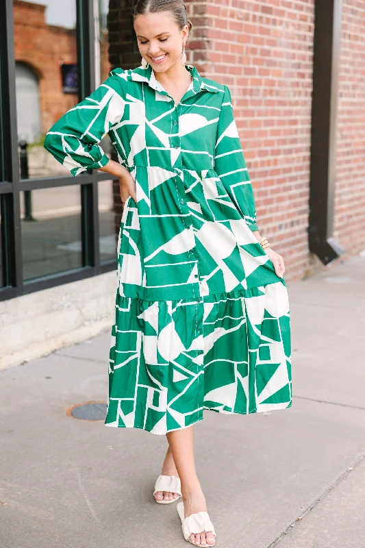 Streetwear Comfort Chic Everyday Wear Just What You Love Green Abstract Midi Dress