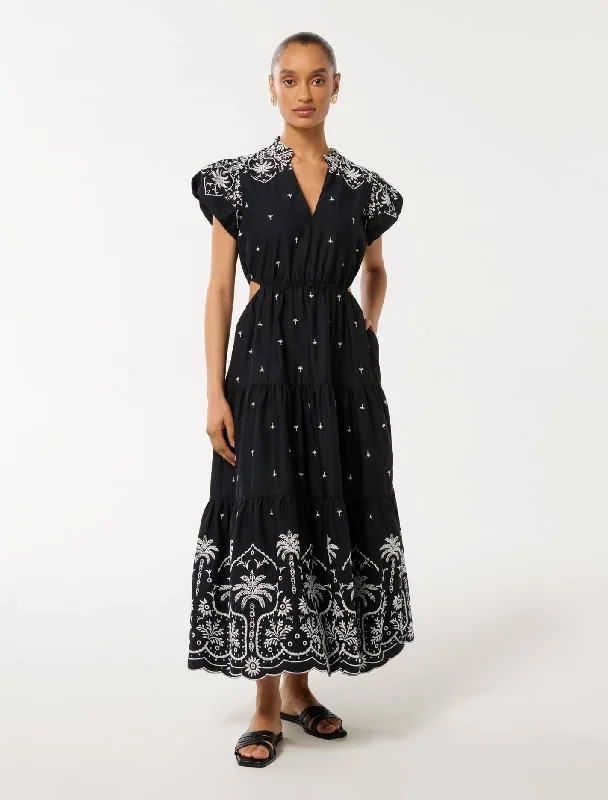 Affordable Comfort Styles Relaxed Fits Lilo Petite Tiered Embroidery Midi Dress