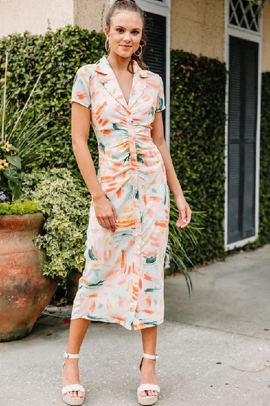 Modern Fitwear Chic Everyday Wear Best Day Ever White Multi Abstract Midi Dress
