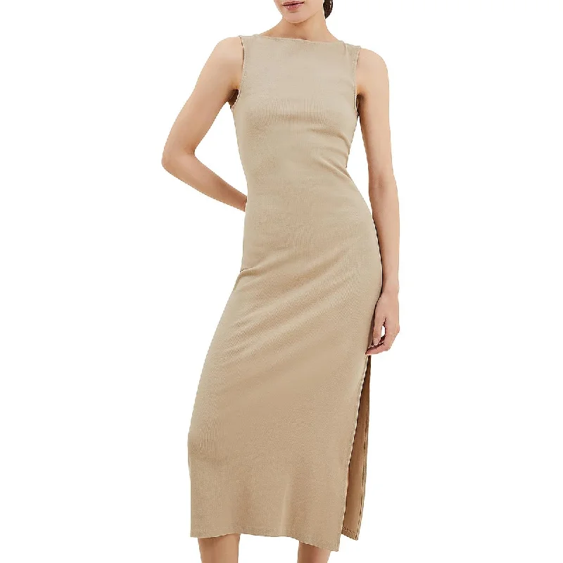 French Connection Womens Ribbed Cotton Midi Dress