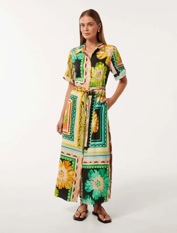 Soft-Fit Wear Cool Layers Mila Printed Shirt Midi Dress