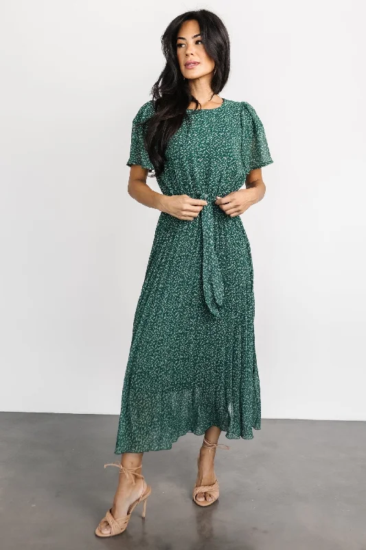 Fashionable Street Comfort Cool Layers Prim Pleated Dress | Green Print