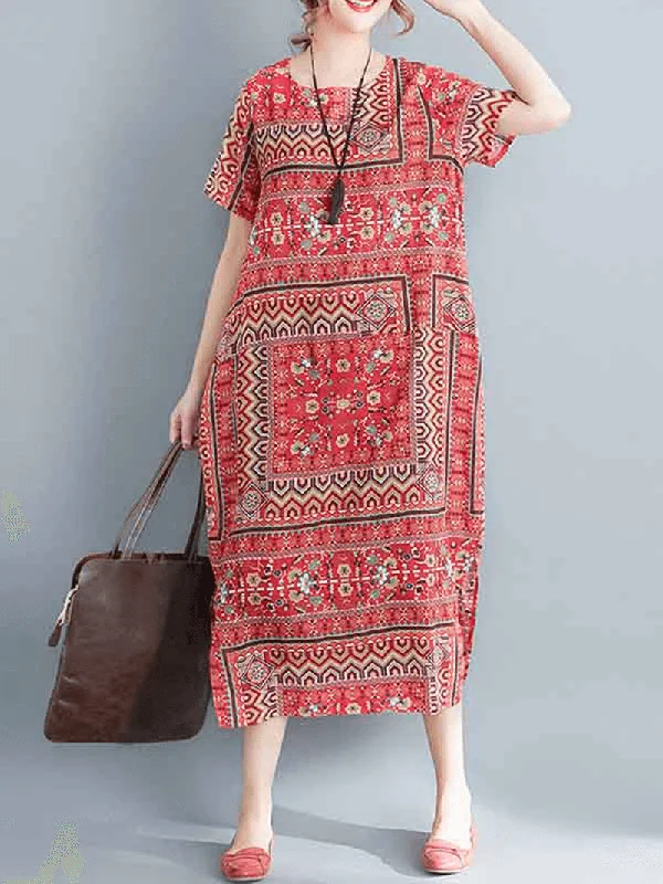 Modern Fitwear Relaxed Pieces Ethnic Women Printing Cotton Vintage Dress