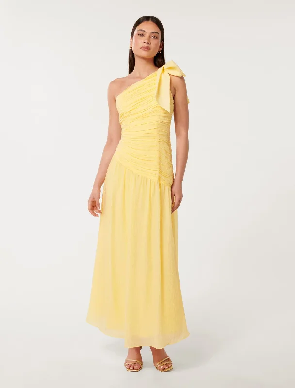 Soft-Fit Wear Modern Comfortwear Jordan Ruched Bow Detail Midi Dress