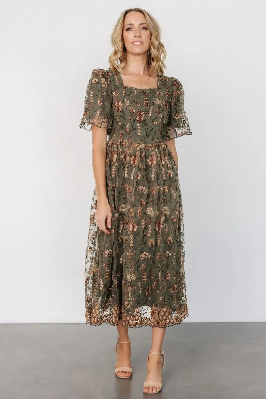 Affordable Outfits Stylish Outfits Ravenna Embroidered Dress | Olive Floral