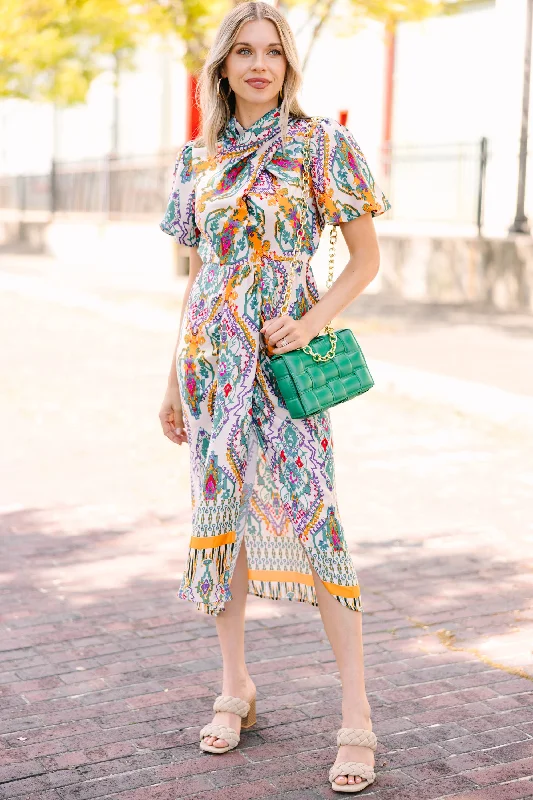 Cozy Comfort Options Chic Comfort Always With You Green Paisley Midi Dress
