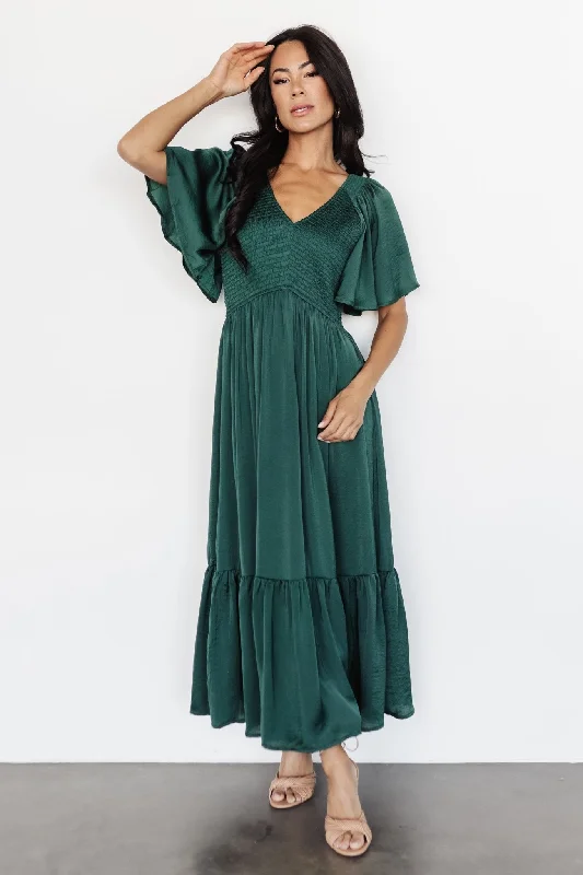 Lovell Smocked Midi Dress | Emerald