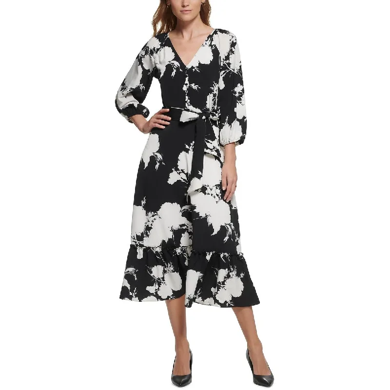 Simple Wear Versatile Styles Karl Lagerfeld Paris Womens Printed V-Neck Midi Dress