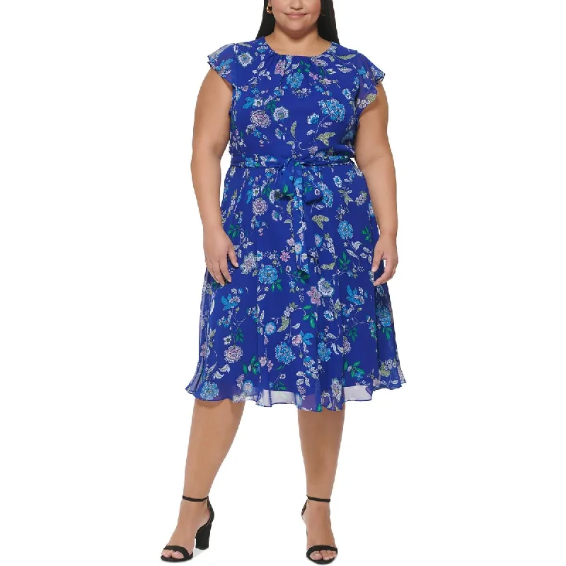 Budgeted Comfortable Wear Soft Fashionwear Jessica Howard Womens Plus Floral Flutter Sleeve Midi Dress