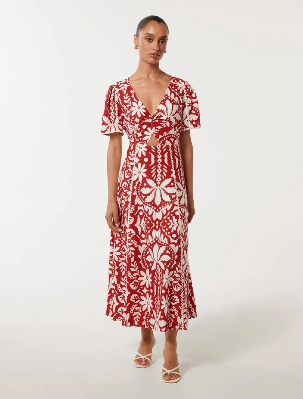 Stylish Daily Outfits Trendy Comfortwear Marbella Petite Printed Trim Midi Dress