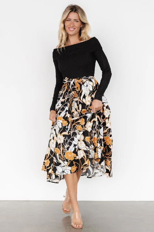 Cozy Wearable Styles Cozy Essentials Selma Off Shoulder Dress | Black Multi
