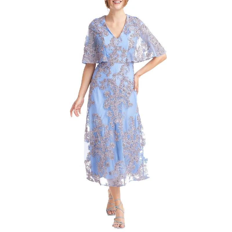 Soft Comfortwear Chic Fit JS Collections Womens Embroidered Cape Sleeve Midi Dress