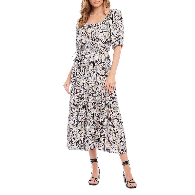 Effortless Chic Style Simple Comforts Karen Kane Womens Puff Sleeve Printed Midi Dress